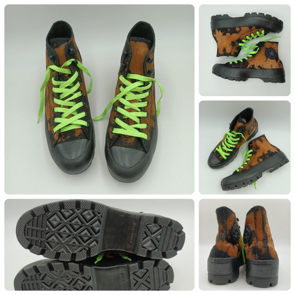 Womens Converse All Star Lugged Hi-Top Sneakers W/ Home Made Bleach Design Size9